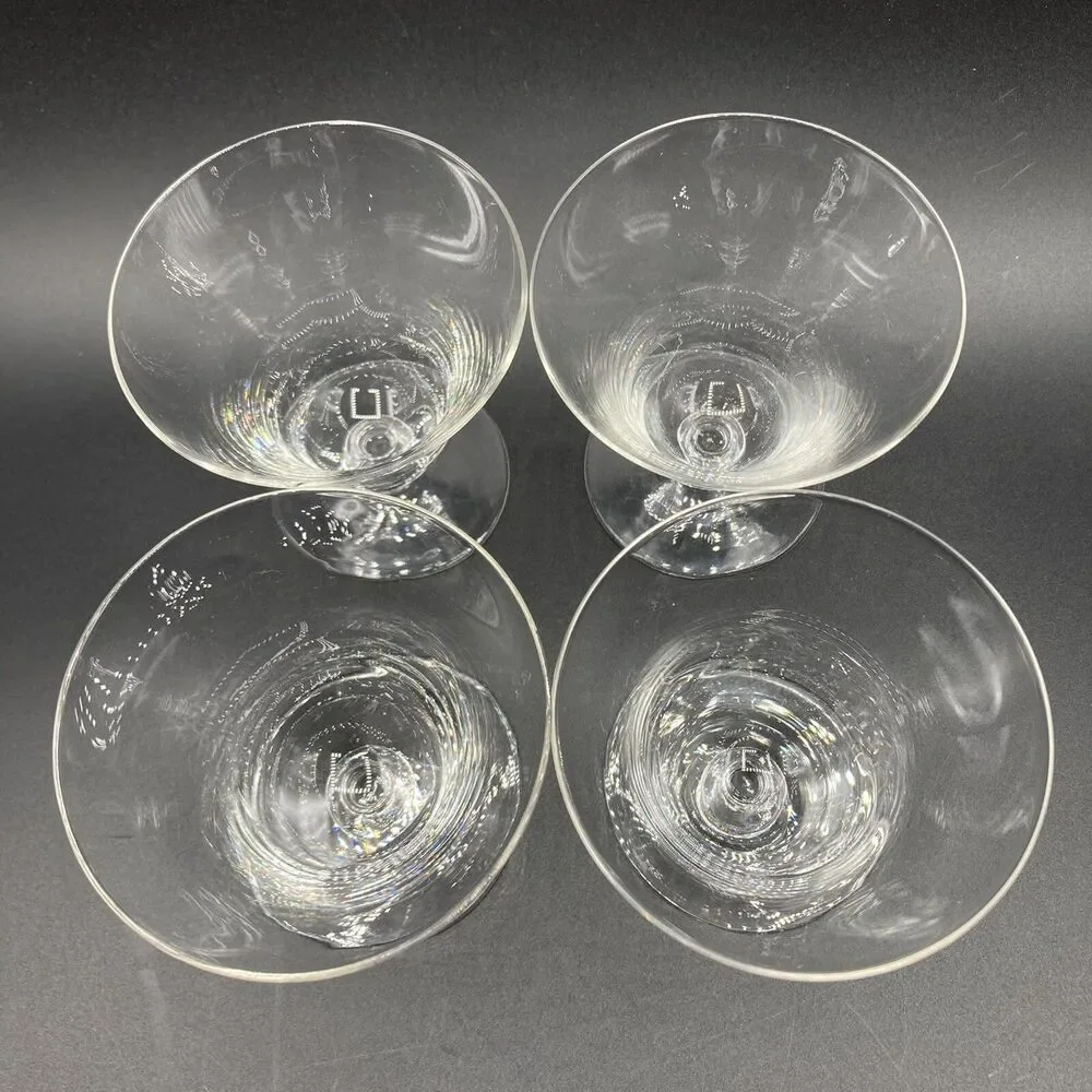 4 Set Vintage Kusak Cut Glass Works Oyster Fruit Cocktail Glasses Czech 3 3/8